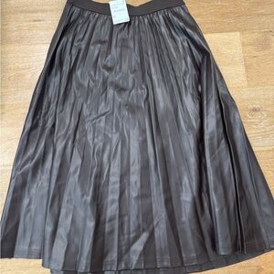 Nordstrom Rack brown leather pleated midi skirt